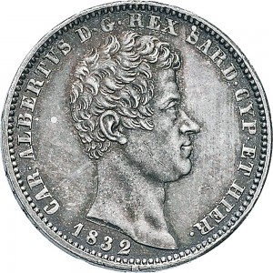 989D Lira 1832 Scudo sannitico Torino Argento