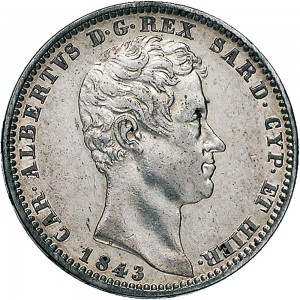 996D Lira 1843 Scudo sannitico Torino Argento
