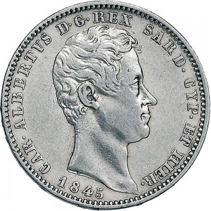 997D Lira 1845 Scudo sannitico Torino Argento