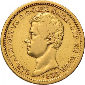 933D 10 lire 1833 Scudo sannitico Genova Oro