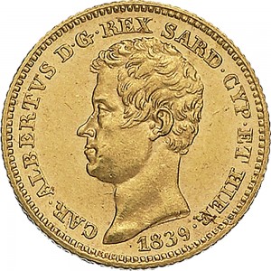 936D 10 lire 1839 Scudo sannitico Torino Oro