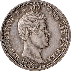 974D 2 lire 1833 Scudo sannitico Torino Argento