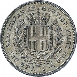 975R 2 lire 1834 Scudo sannitico Torino Argento