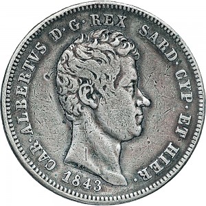 980RD 2 lire 1843 Scudo sannitico Torino Argento