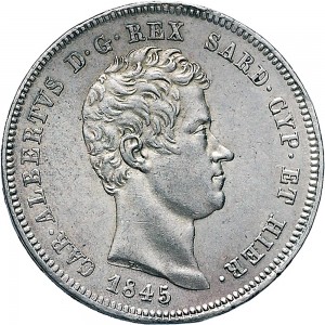 984D 2 lire 1845 Scudo sannitico Torino Argento