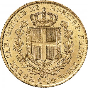 905R 20 lire 1832 Scudo sannitico Genova Oro