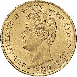 905D 20 lire 1832 Scudo sannitico Genova Oro