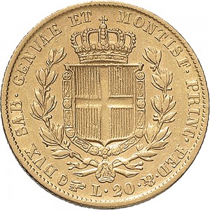 908R 20 lire 1832 Scudo sannitico Torino Oro