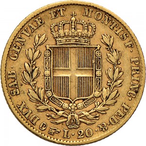 909R 20 lire 1833 Scudo sannitico Torino Oro