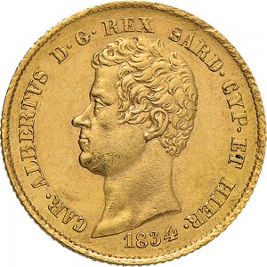 910D 20 lire 1834 Scudo sannitico Genova Oro