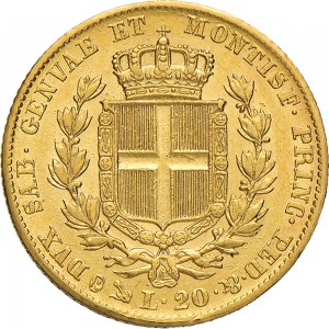 913R 20 lire 1835 Scudo sannitico Genova Oro