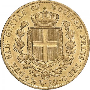 914R 20 lire 1836 Scudo sannitico Genova Oro