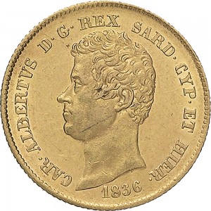 914D 20 lire 1836 Scudo sannitico Genova Oro