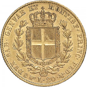 925R 20 lire 1845 Scudo sannitico Torino Oro