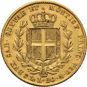 931R 20 lire 1849 Scudo sannitico Genova Oro