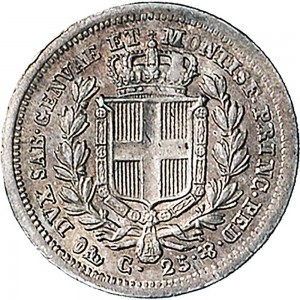 1006R 25 centesimi 1833 Scudo sannitico Genova Argento