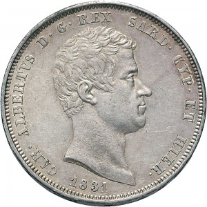 940RD 5 lire 1831 Scudo sannitico 1° tipo Torino Argento