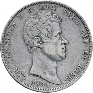 943D 5 lire 1831 Scudo sannitico 3° tipo Torino Argento