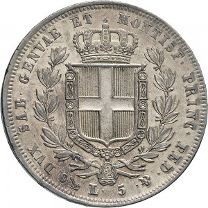 944R 5 lire 1832 Scudo sannitico 3° tipo Genova Argento