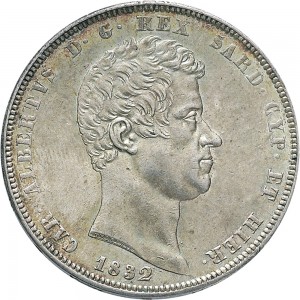 945D 5 lire 1832 Scudo sannitico 3° tipo Torino Argento