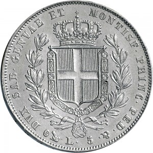 949R 5 lire 1835 Scudo sannitico 4° tipo Genova Argento