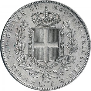 955R 5 lire 1838 Scudo sannitico 4° tipo Genova Argento