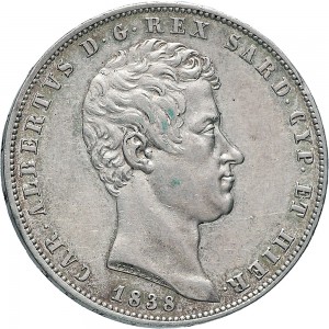 956D 5 lire 1838 Scudo sannitico 4° tipo Torino Argento