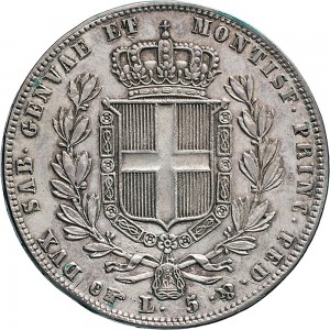 958R 5 lire 1839 Scudo sannitico 4° tipo Torino Argento