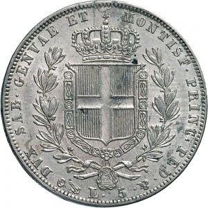 959R 5 lire 1840 Scudo sannitico 4° tipo Genova Argento