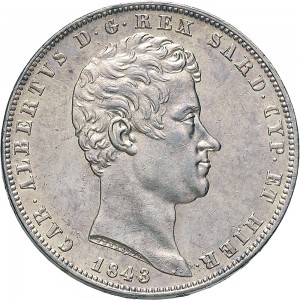 963D 5 lire 1843 Scudo sannitico 4° tipo Genova Argento