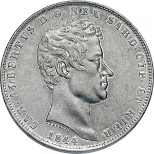 964D 5 lire 1844 Scudo sannitico 4° tipo Genova Argento