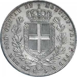 965R 5 lire 1844 Scudo sannitico 4° tipo Torino Argento