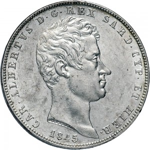 966D 5 lire 1845 Scudo sannitico 4° tipo Genova Argento