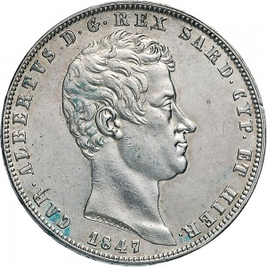 967D 5 lire 1847 Scudo sannitico 4° tipo Genova Argento