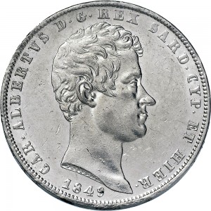 971D 5 lire 1849 Scudo sannitico 4° tipo Genova Argento