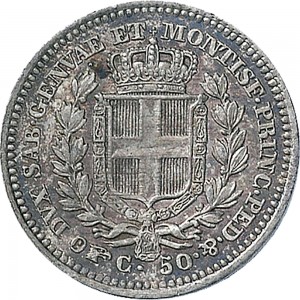 1000R 50 centesimi 1833 Scudo sannitico Torino Argento
