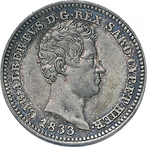 1000D 50 centesimi 1833 Scudo sannitico Torino Argento