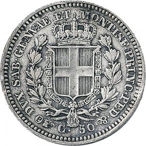 1001R 50 centesimi 1835 Scudo sannitico Torino Argento