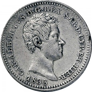 1001D 50 centesimi 1835 Scudo sannitico Torino Argento