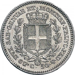 1003R 50 centesimi 1843 Scudo sannitico Torino Argento