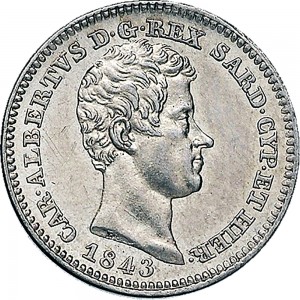 1003D 50 centesimi 1843 Scudo sannitico Torino Argento