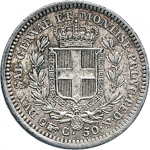 1005R 50 centesimi 1847 Scudo sannitico Torino Argento