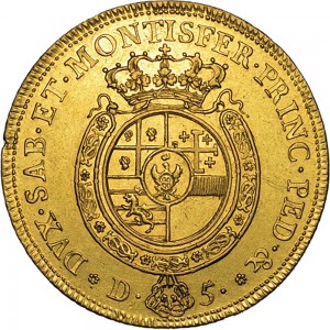 212R Carlino da 5 doppie 1758 Scudo rotondo Torino Oro