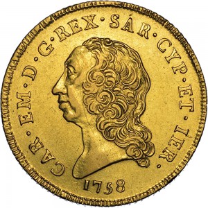 212D Carlino da 5 doppie 1758 Scudo rotondo Torino Oro