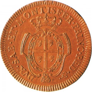 403R Carlino da 5 doppiette 1769 Scudo ovale a cartoccio Torino Oro