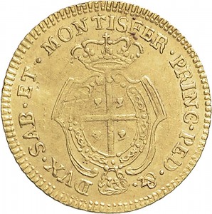 412R Doppietta da 10 reali 1771 Scudo ovale a cartoccio Torino Oro