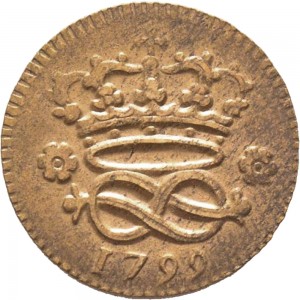 745R 2 denari da 1/6 di soldo 1799 Nodo di Savoia Torino Rame