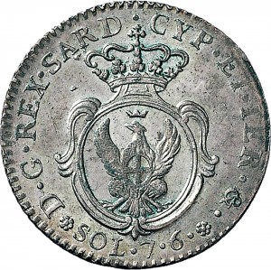 733R 7,6 soldi 1799 Scudo ovale a cartoccio 1° tipo Torino Mistura di argento