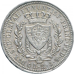 838R 2 lire 1825 Scudo svizzero Genova Argento