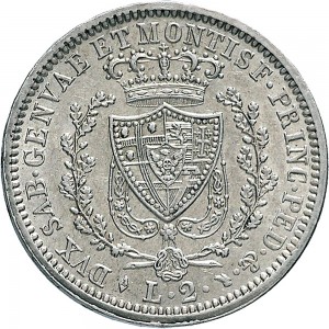 843R 2 lire 1827 Scudo svizzero Torino Argento